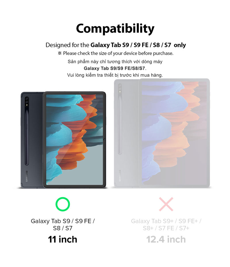 Dán cường lực màn hình dành cho Samsung Galaxy Tab S9/S9 FE/S8/S7 Ringke Tempered Glass - Hàng Chính Hãng