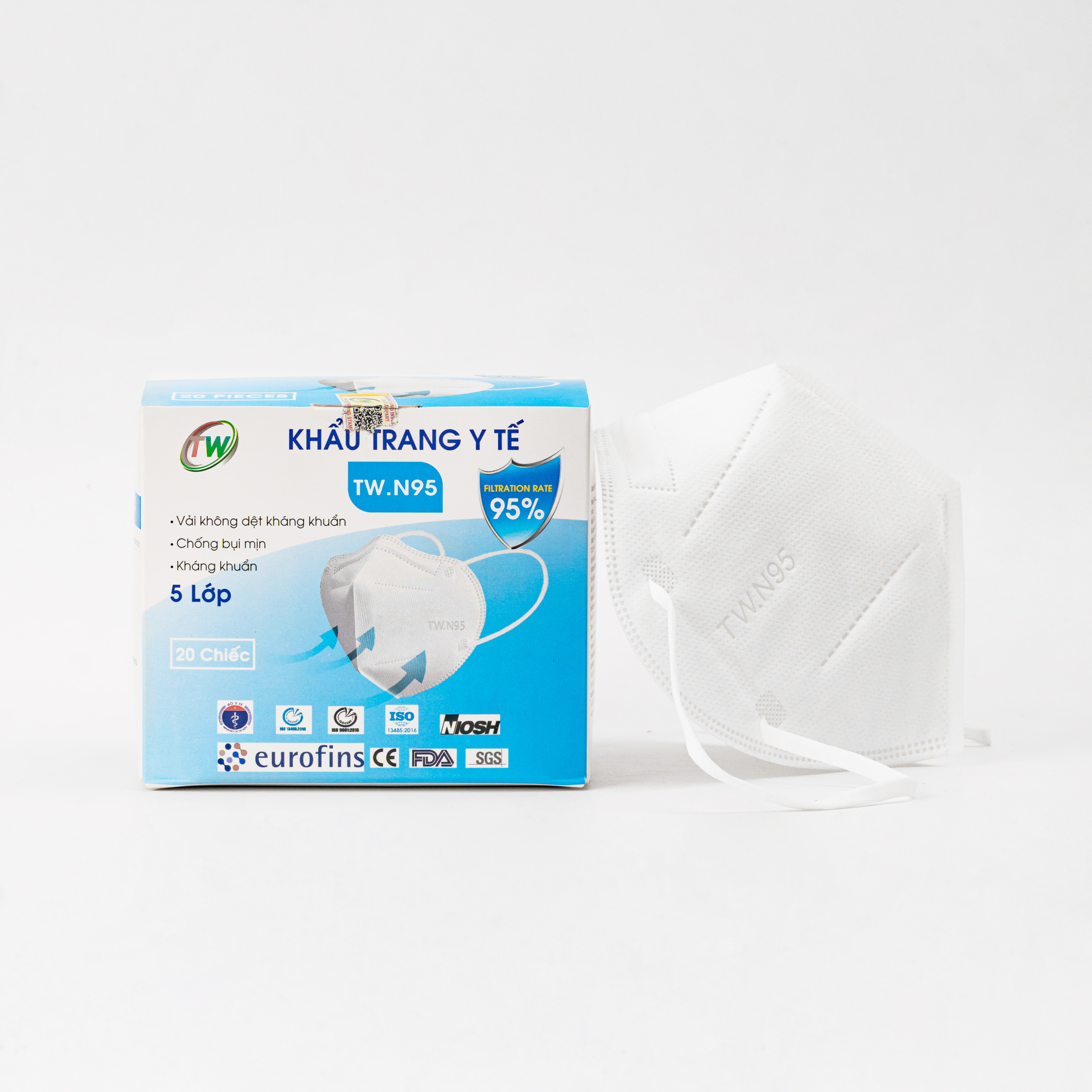[Combo mua 2 hộp tặng 1 hộp] Khẩu trang TW N95 5 lớp kháng khuẩn, chống bụi mịn