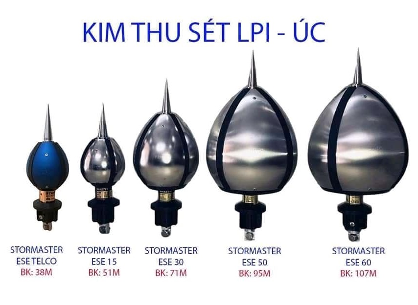 Kim thu sét ESE-15 LPI Úc kim chống sét kim thu lôi côt thu sét bán kính bảo vệ 51m (8000 m2) Stormaster phát tia tiên đạo sớm