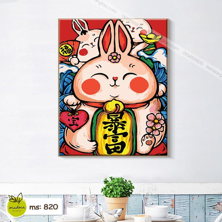 Tranh tô màu 40x50cm có khung Thỏ Ngọc phất lộc T820