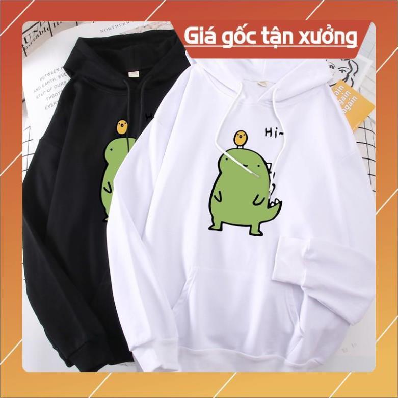 Áo hoodie khủng long Hi in ngực nỉ bông siêu ấm
