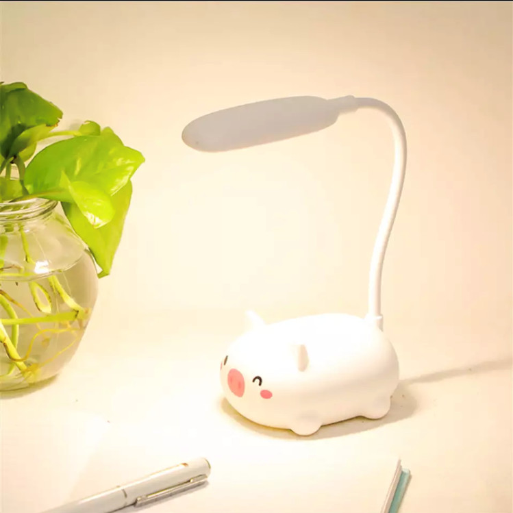 Đèn led để bàn sạc usb hình thú dễ thương - Heo - Trắng