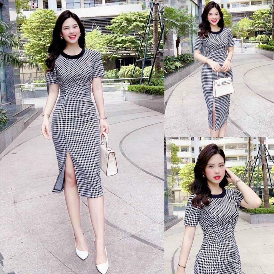 Đầm Ôm Họa Tiết Cổ Viền Đen