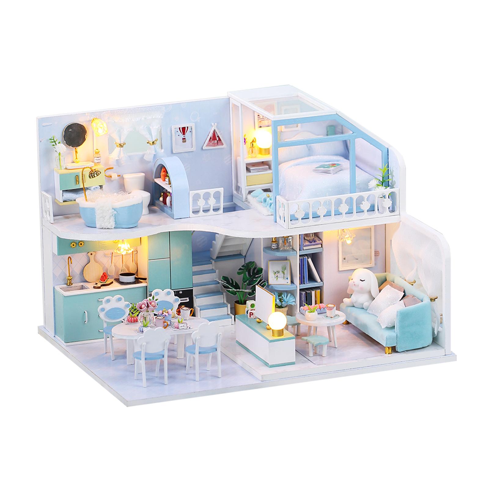 DIY Miniature Dollhouse Kit Miniature House Kit 3D Realistic Wooden House Room Craft Furniture with LED Lights, not Included Glue Batteries