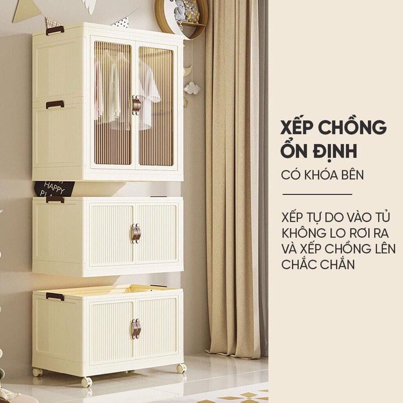 Tủ Đồ Chứa Quần Áo Cho Bé, Có bánh Xe Xoay 360 Độ Tiện Lợi, Tủ Nhựa Đa Năng