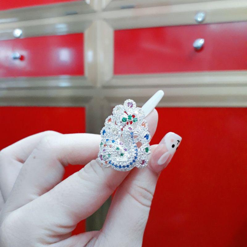 Nhẫn bạc chim công đính đá cao cấp YN JEWELRY