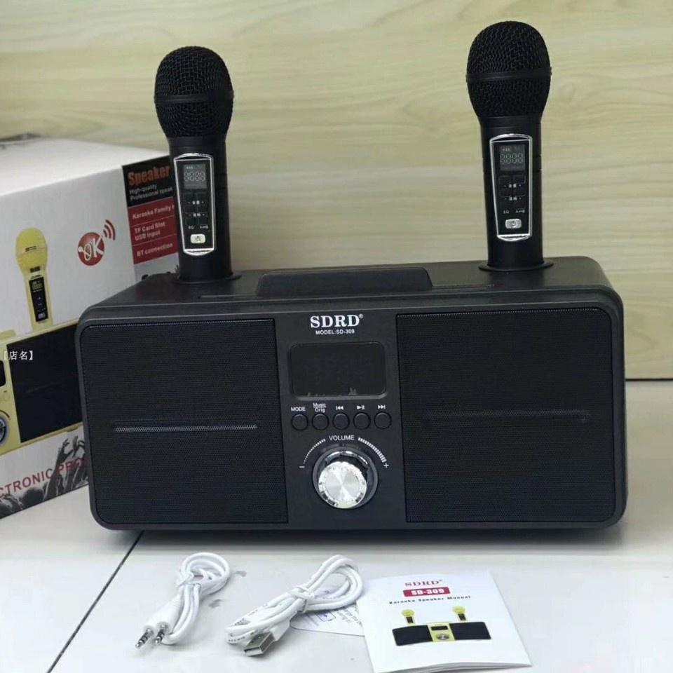 Loa Bluetooth Mini Karaoke SDRD SD 309 - Bản Cao Cấp Chất Lượng, Kèm 2 Micro Sạc Không Dây. Bảo Hành 12 Tháng