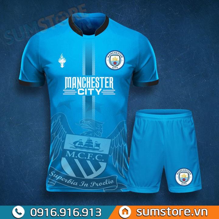 Bộ quần áo bóng đá Mancity Xanh - Đồ đá banh Độc Nhất 2019