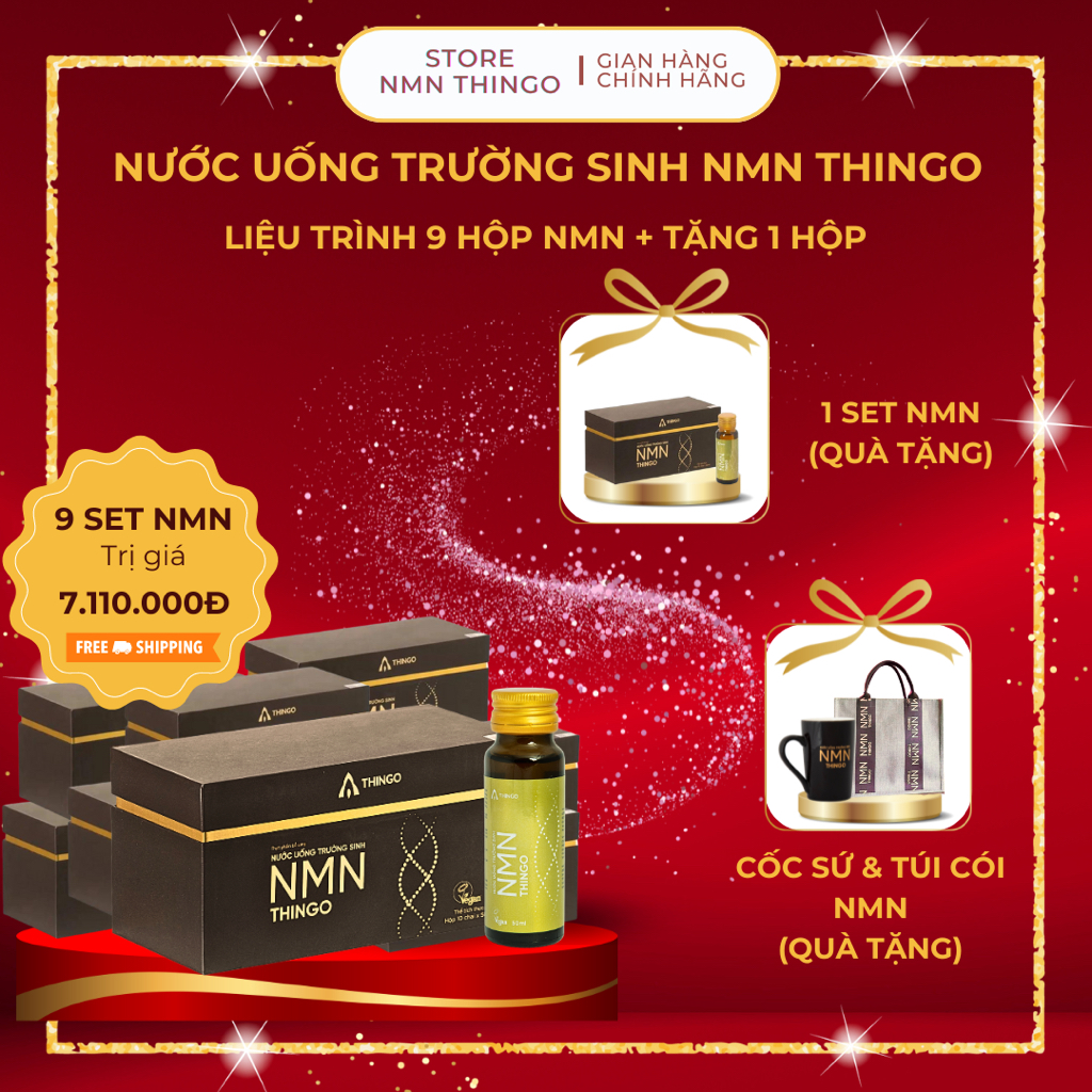 [LIỆU TRÌNH 3 THÁNG - TẶNG 1 HỘP] Combo 9 Hộp Nước Uống Trường Sinh NMN Thingo - Trẻ hoá làn da, cải thiện sức khoẻ, nước uống collagen thuần chay thực vậtChính hãng