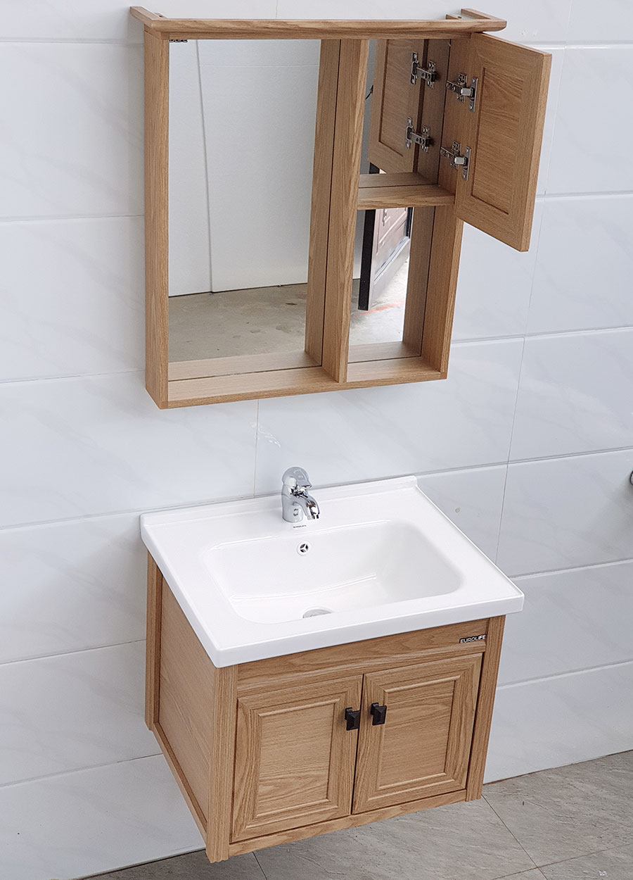 Bộ tủ Lavabo nhựa và carbon chịu nước Eurolife BLV-NC04 kháng nước chống ẩm chống bám bẩn, tạo khuẩn (Nâu gỗ)