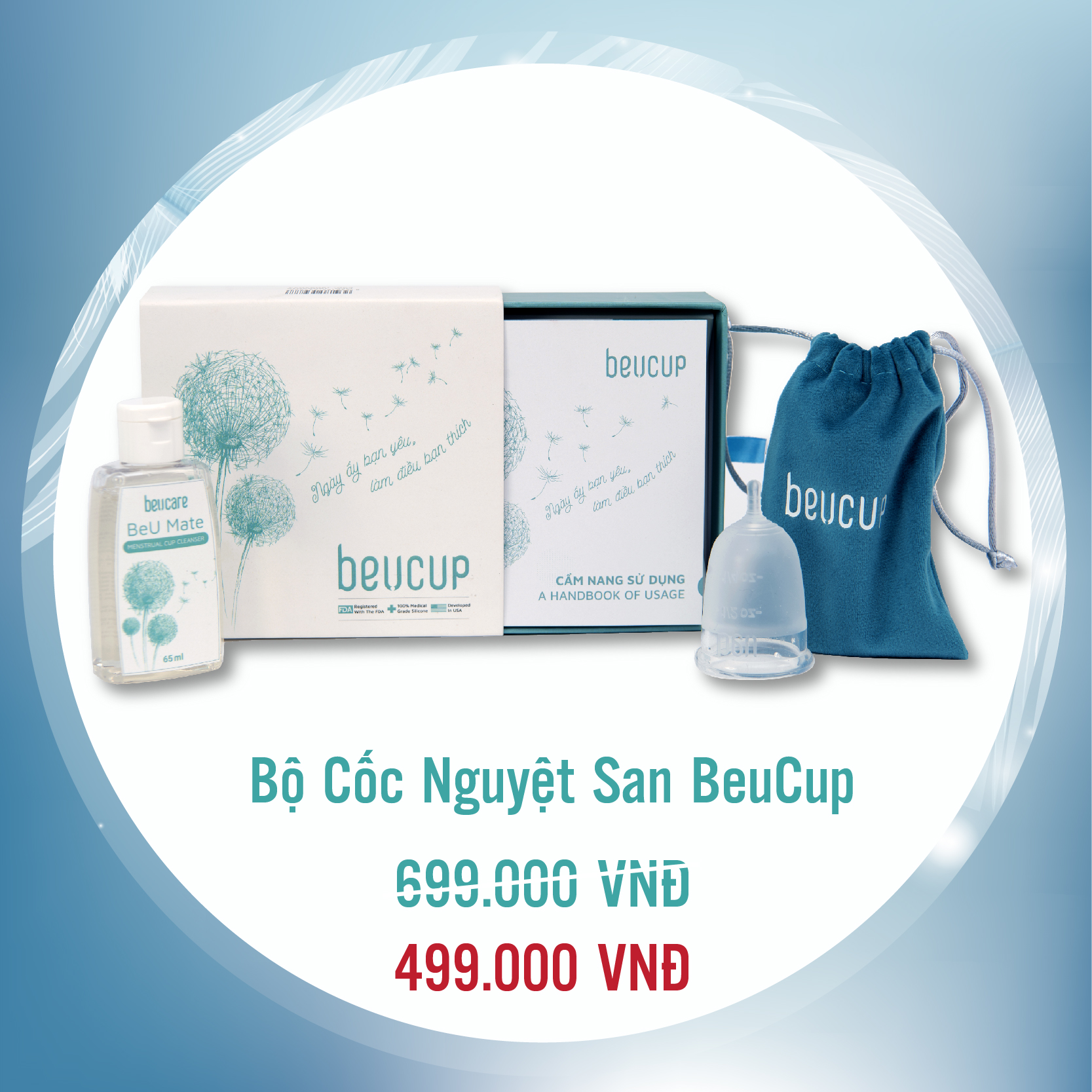 Bộ cốc nguyệt san BeU Cup chuẩn FDA Hoa Kỳ kèm gel vệ sinh cốc - xóa tan nỗi lo ngày &quot;đèn đỏ&quot;