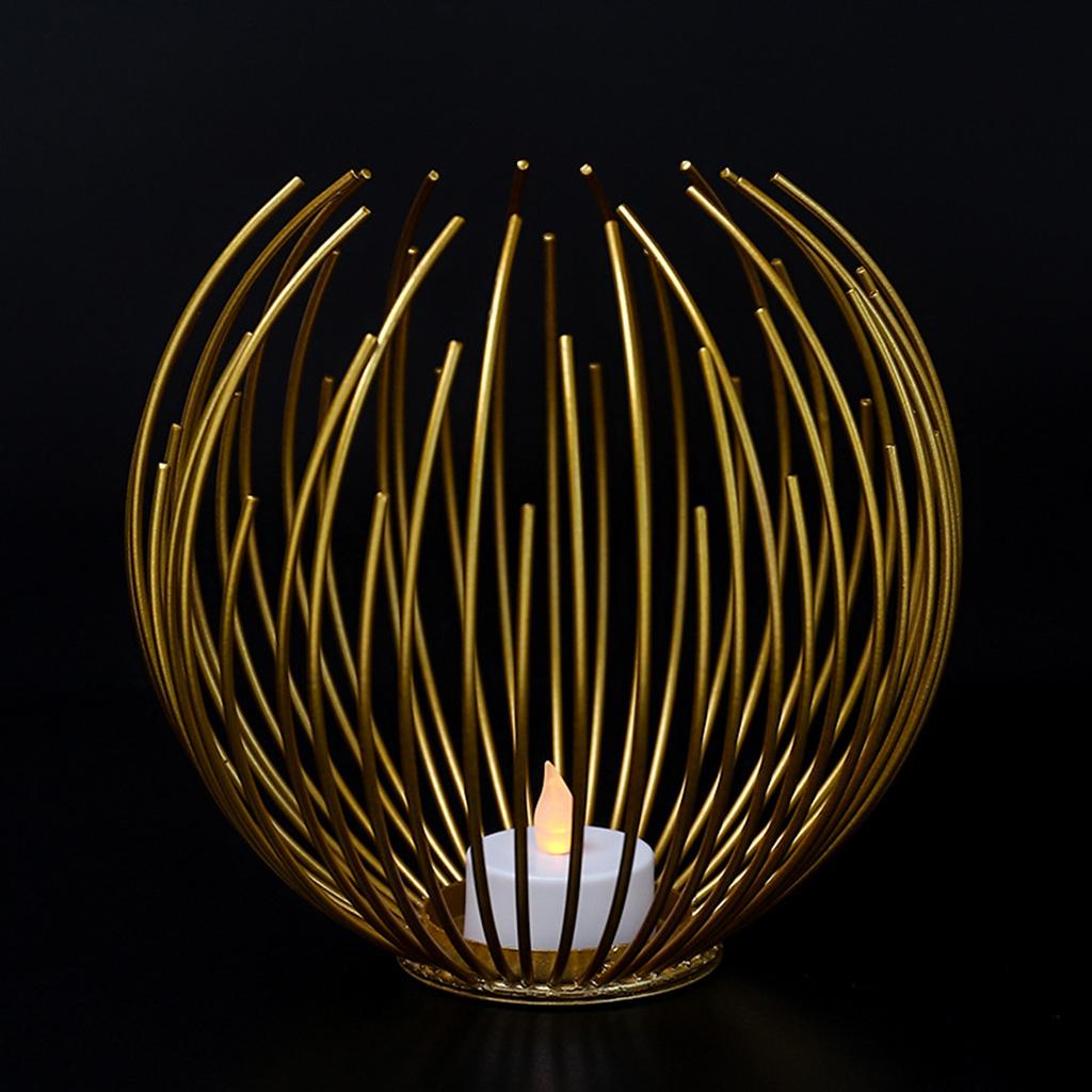 Nordic Style Geometric Wire Candle Holder Iron Bronze Candlestick Lantern
