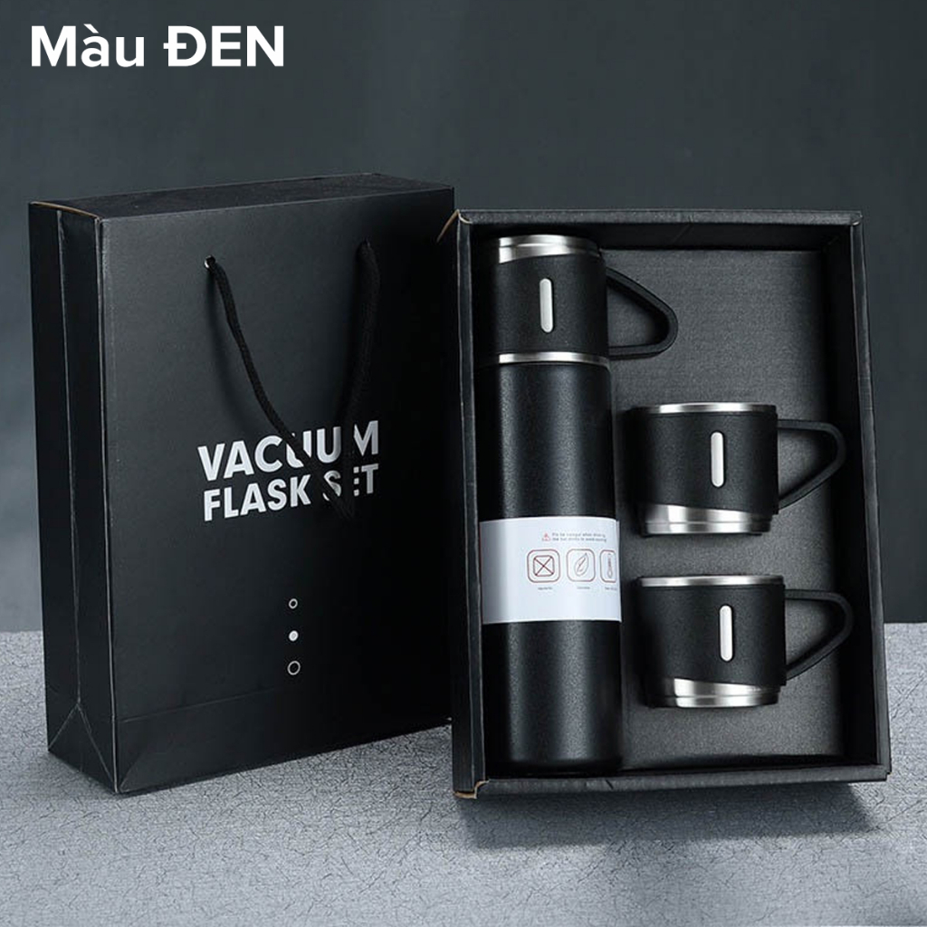 Bình Giữ Nhiệt 500ml Tặng Kèm 2 Cốc – Chọn Màu – Có Nút Nhấn Uống Trực Tiếp Kèm Hộp Quà Tặng Sang Trọng - Hàng chính hãng dododios