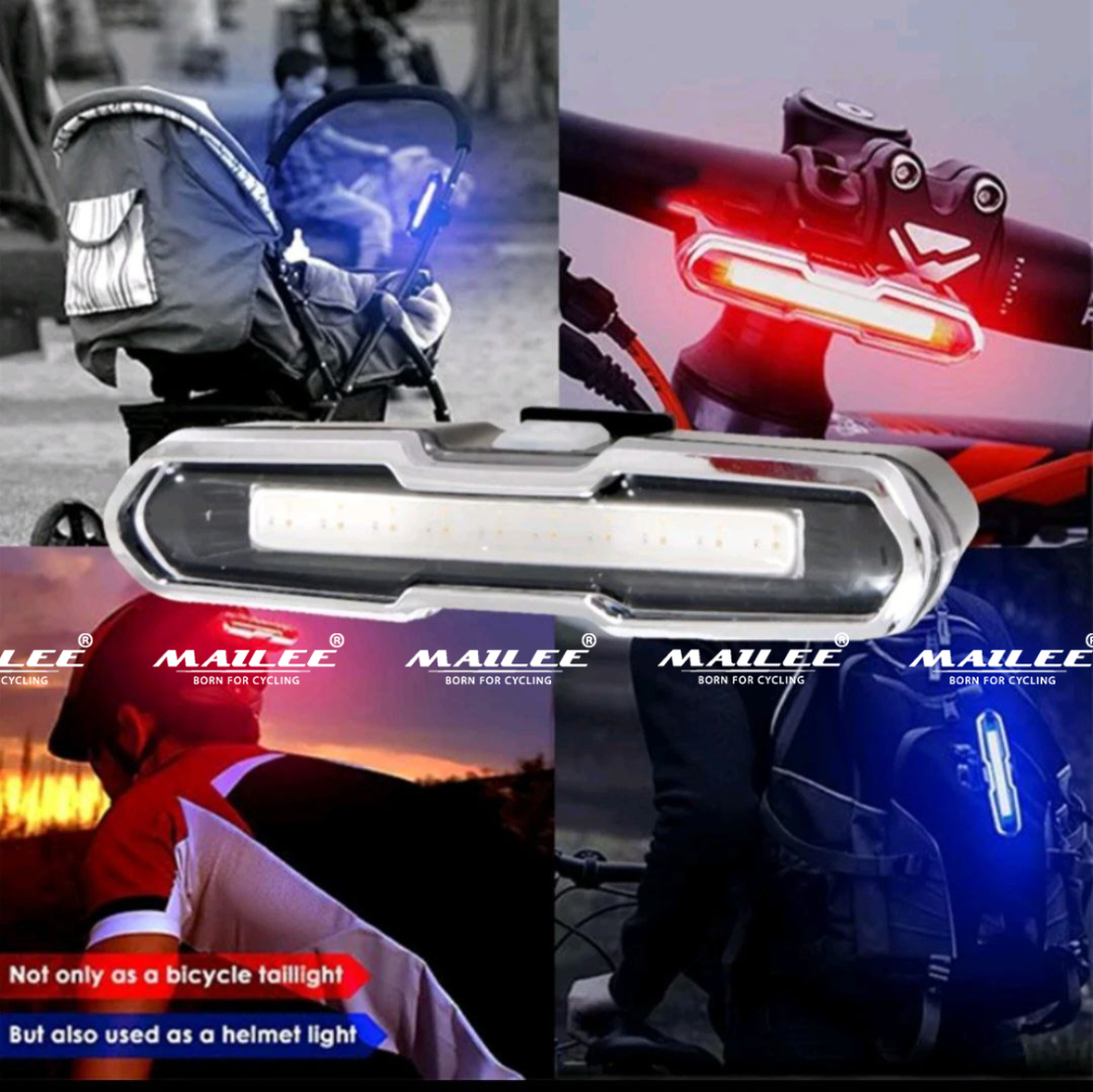 Đèn hậu LED xe đạp 2 màu đèn khẩn cấp đa năng siêu sáng chống nước, có thể sạc lại bằng USB 5 chế độ sáng chớp nháy MAI LEE