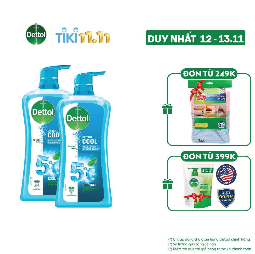 Combo 2 chai sữa tắm Dettol mát lạnh tức thì - Chai 950g