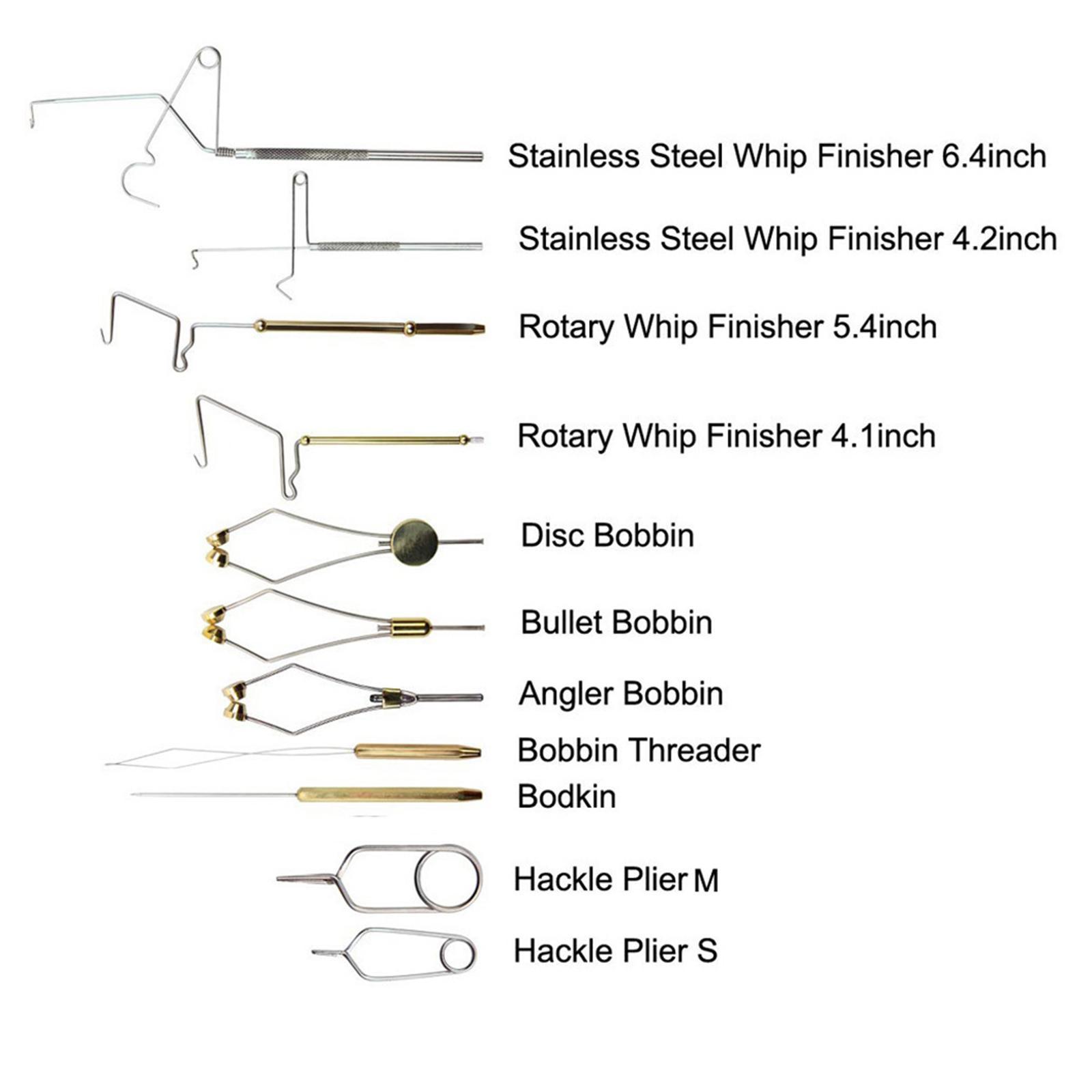 11Pcs Fly Tying Tool Kit with Hackle Plier Bobbin Threader Holder Whip Finisher Handle Bodkin Disc Bullet Angler Bobbin Holder