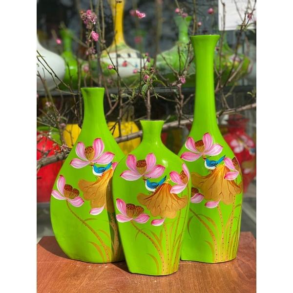 Set 3 bình Decorcm, gốm sơn mài Bát Tràng.