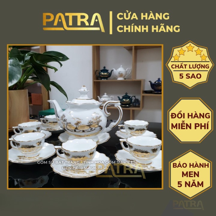 Bộ ấm chén uống trà cao cấp , bộ ấm trà Bát Tràng - trường giang phú quý