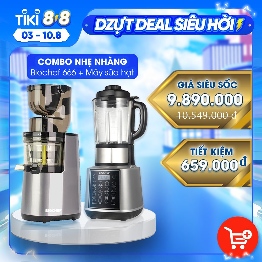 Combo Máy ép trái cây Biochef 666 + Máy xay nấu sữa hạt Biochef Au9 - Hàng Chính Hãng