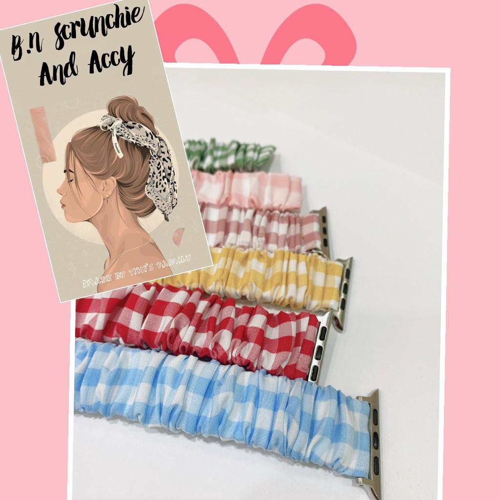 Dây đồng hồ apple watch co giãn, bằng vải scrunchies dễ thay thế thời trang Gingham