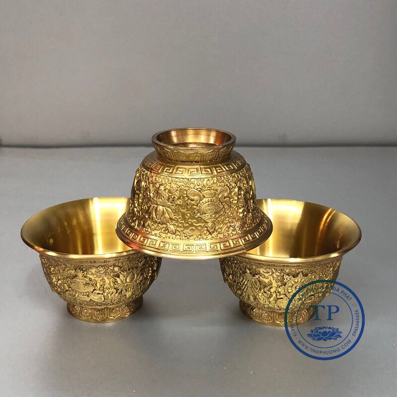 CHÉN CÚNG 8 CÁT TƯỜNG BẰNG ĐỒNG VÀNG KH16691
