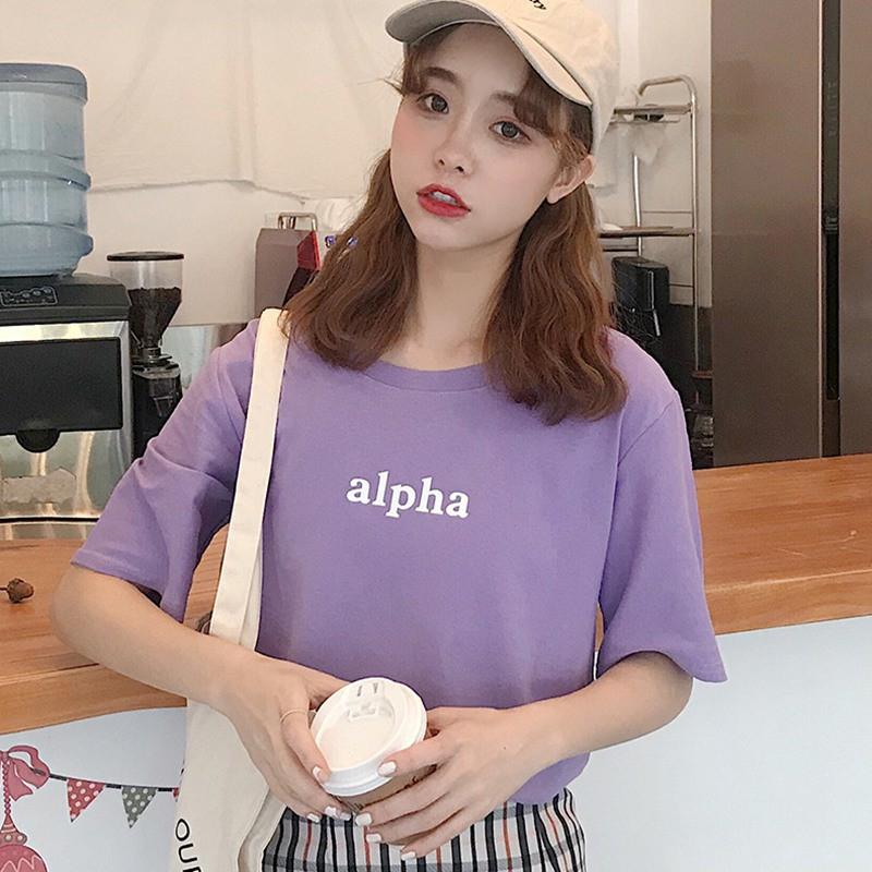 Áo thun nữ cổ tròn ngắn tay in chữ