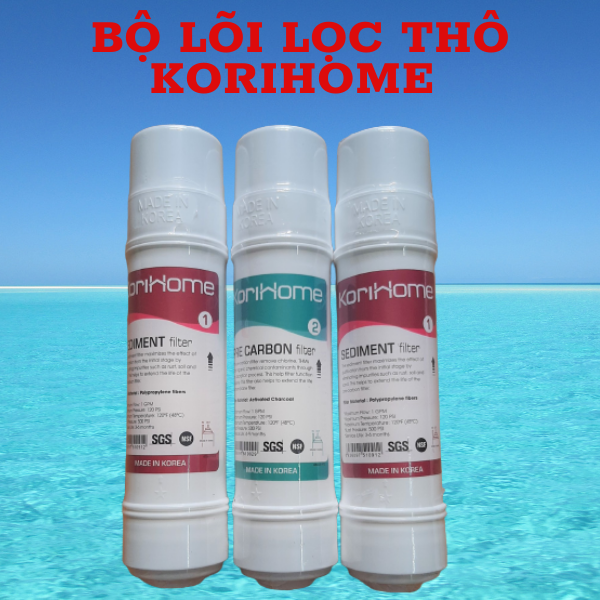 Bộ lõi lọc nước 123 Korihome ,dùng cho máy nóng lạnh, dùng được cho máy Kangaroo, Karofi, CNC…
