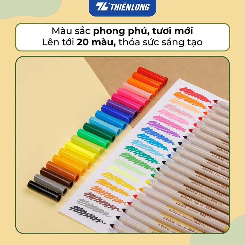Bút lông 20 màu Fiber Pen Thiên Long Colokit ECO Style FP-C012/ECO - Chất liệu từ vỏ cám trấu