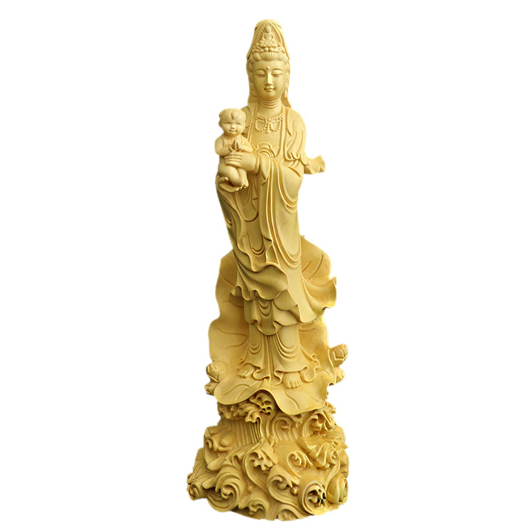 Tượng Phật Quan Âm Tống Tử bằng gỗ Hoàng Dương MSPC200 (cao 20 cm)