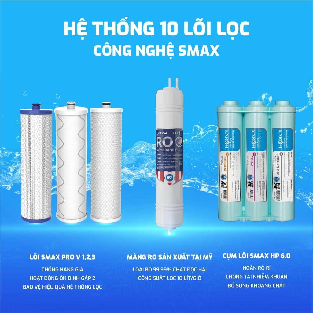 Máy lọc nước RO để gầm Karofi KAQ-U65 - 10 lõi, Lõi Smax Pro V, RO Mỹ 50 GPD, HP 6.0 - Lắp miễn phí - Hàng Chính Hãng