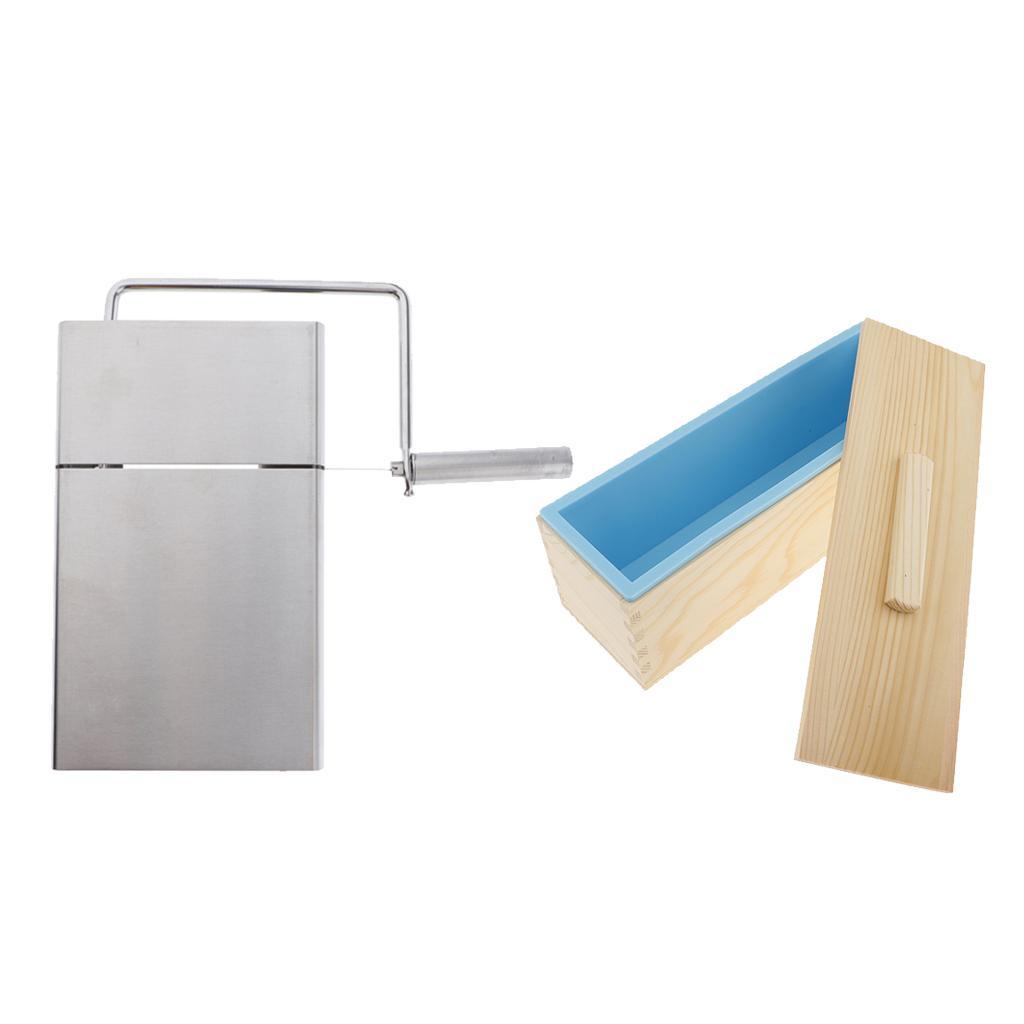 Wood Soap Cutter Mold with Wire Slicer +Silicone Candle Soap Making Mould 1200ml