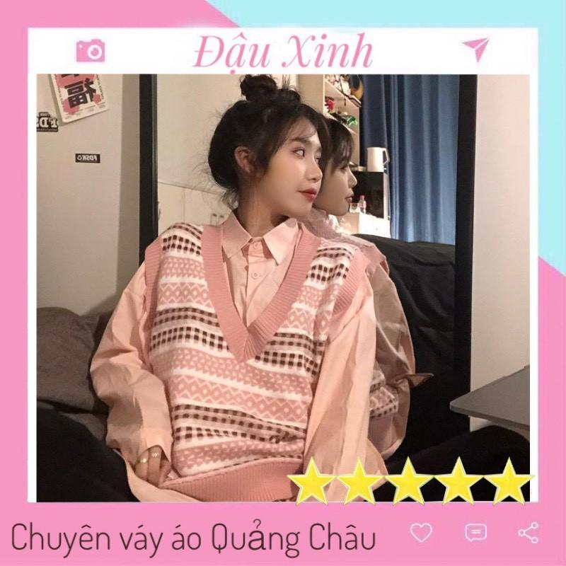 áo gile len kèm áo sơ mi hàn quốc ulzzang nữ dáng rộng cổ v thời trang nam nữ có tách lẻ - 094