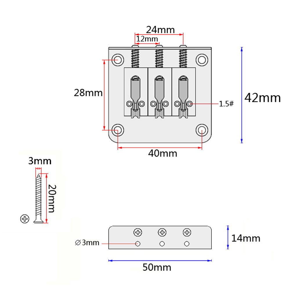 3 String Guitar Hardtail Bridge for  Box Guitar Parts Replacement