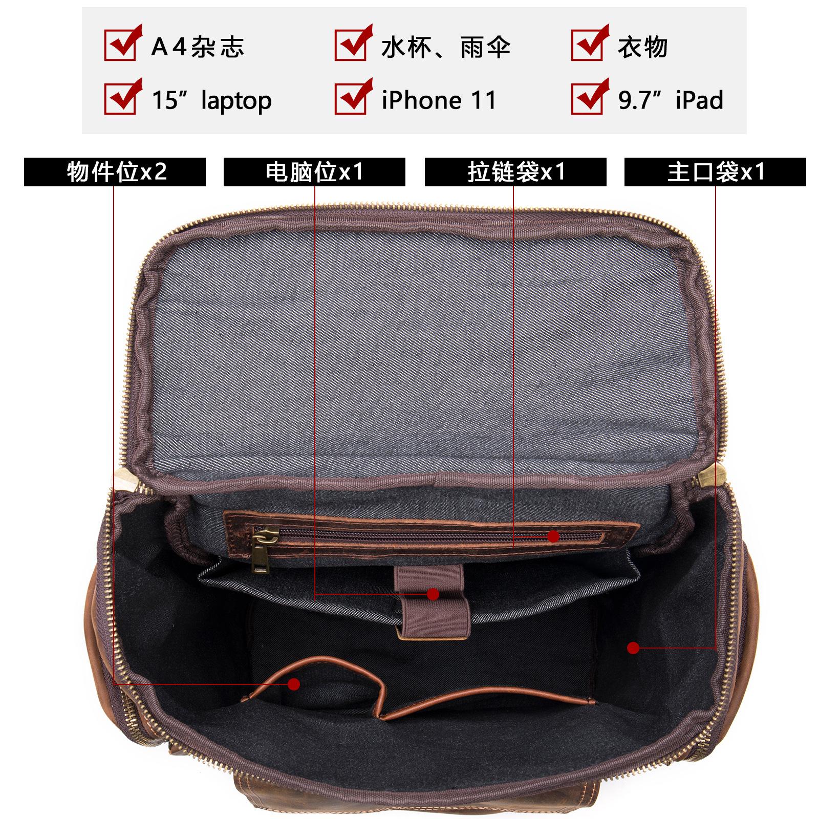 Quảng cáo bánh xe ngựa công suất lớn ngoài trời ba lô da ngựa điên túi nam phong cách cổ điển châu Âu và Mỹ túi đi bộ đường dài và leo núi cặp đi học lớn