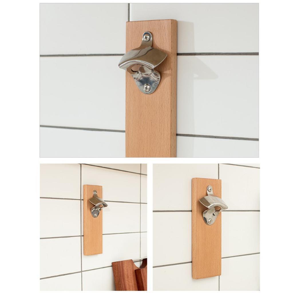 Wall Mounted Mounted Bottle Opener Beer Soda Bar Home Kitchen Beech