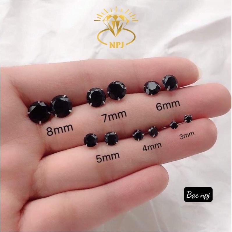 Bông tai nụ chấm đá màu, hoa tai nụ đá , Bạc Ta - Bạc npj