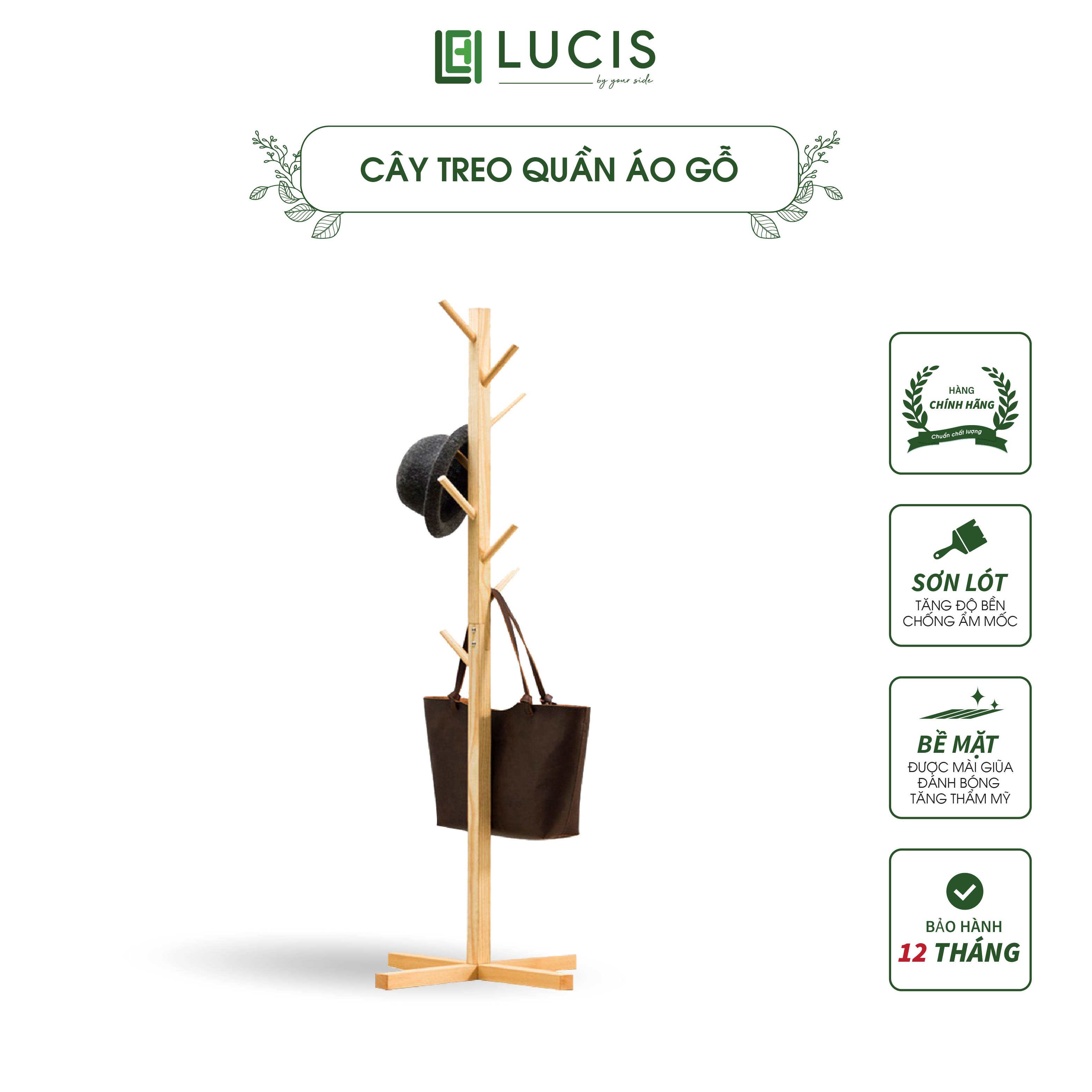 Cây treo quần áo gỗ thông LUCIS kiểu dáng tiện dụng, cao cấp