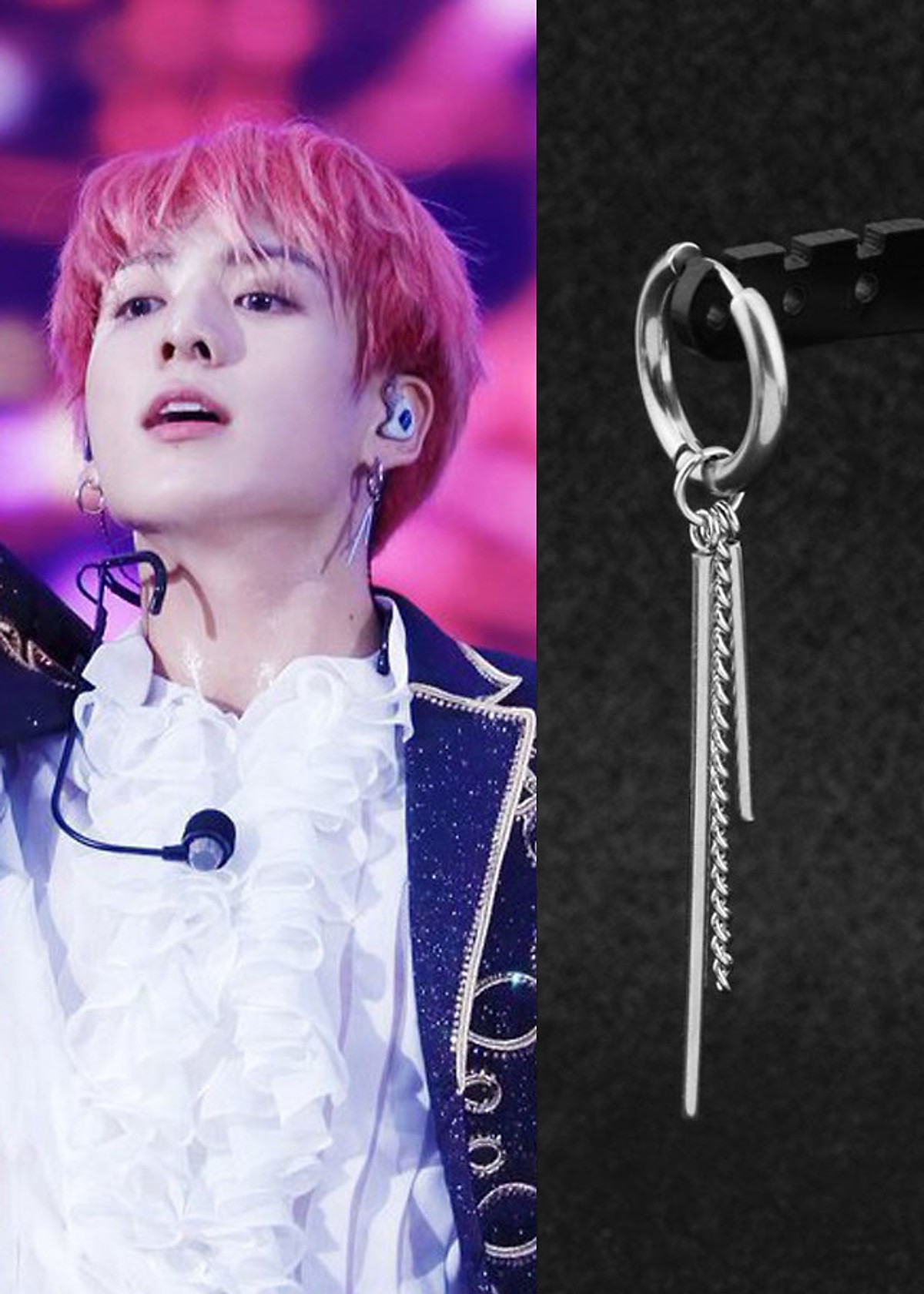 Bông tai Jungkook BTS khoen tròn sợi mắt xích mix thanh nhỏ so le style unisex