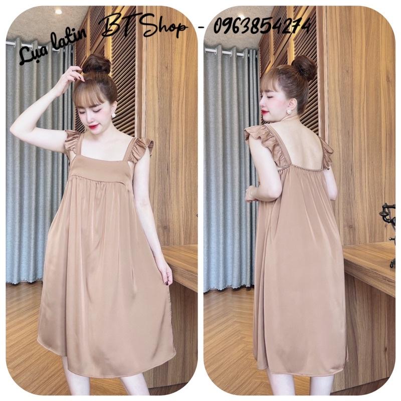 Váy đầm ngủ mặc nhà lụa latin màu trơn freesize 42-57kg