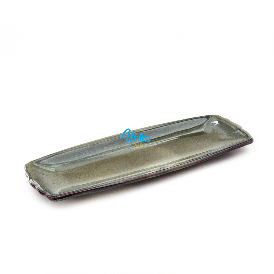 ĐĨa Chữ Nhật viền hoa Men Rêu D32cm*R12cm - Khay cá chữ nhật men Rêu - Gốm sứ cao cấp Unika Bát Tràng