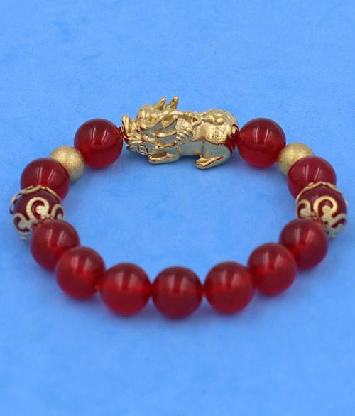 Chuỗi tay Thạch Anh Đỏ 10 ly mix Tỳ Hưu inox VTAOTHTRHKHB10 - hợp mệnh Hỏa, mệnh Thổ