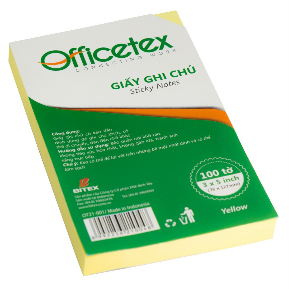 Giấy nhớ Officetex 3x5 OT21-001 màu vàng (Kích thước: 76x127mm)