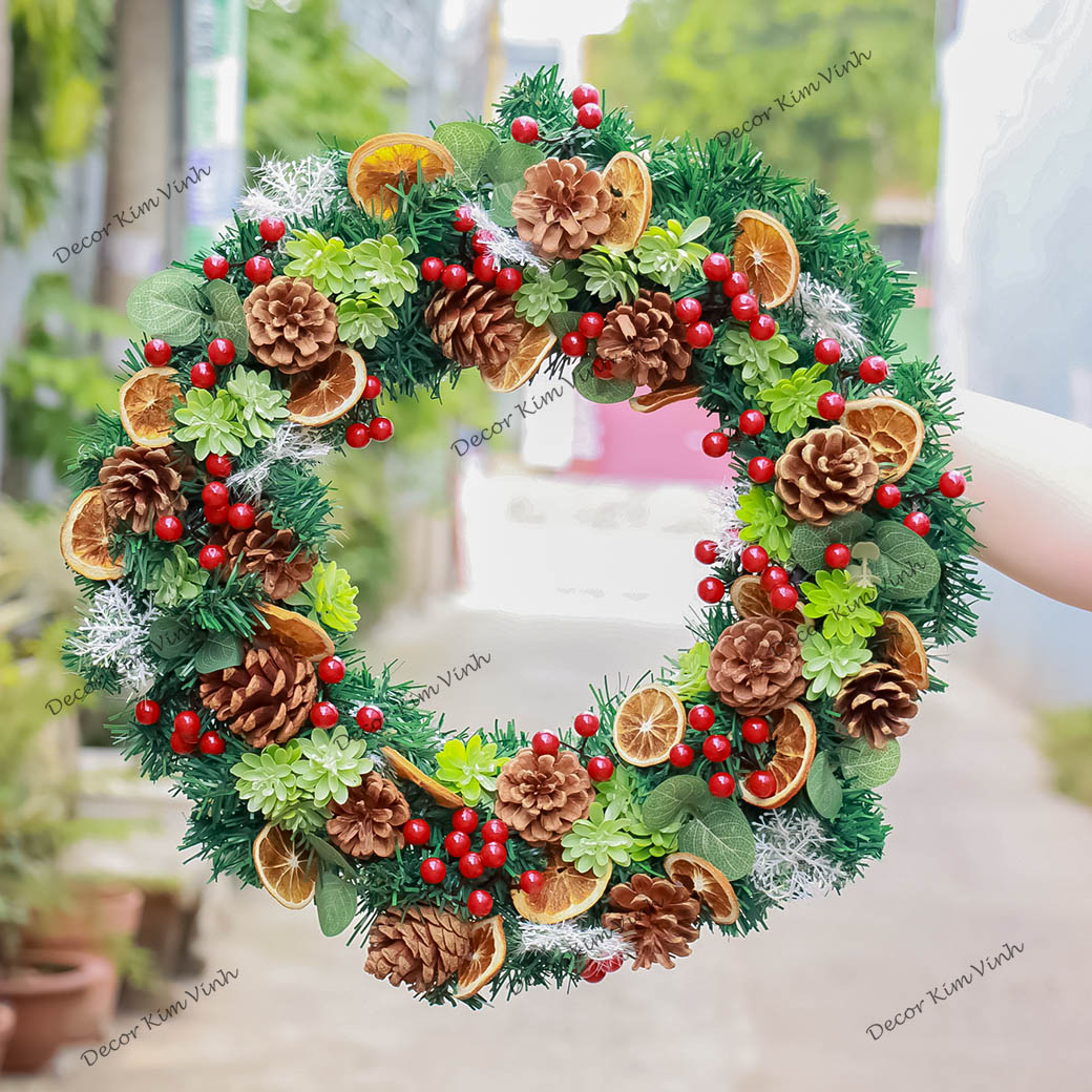 Vòng Tròn Nến Giáng Sinh DN129 Kèm Nến Vòng Nến Lát Cam Trang Trí Noel Vintage Lãng Mạn