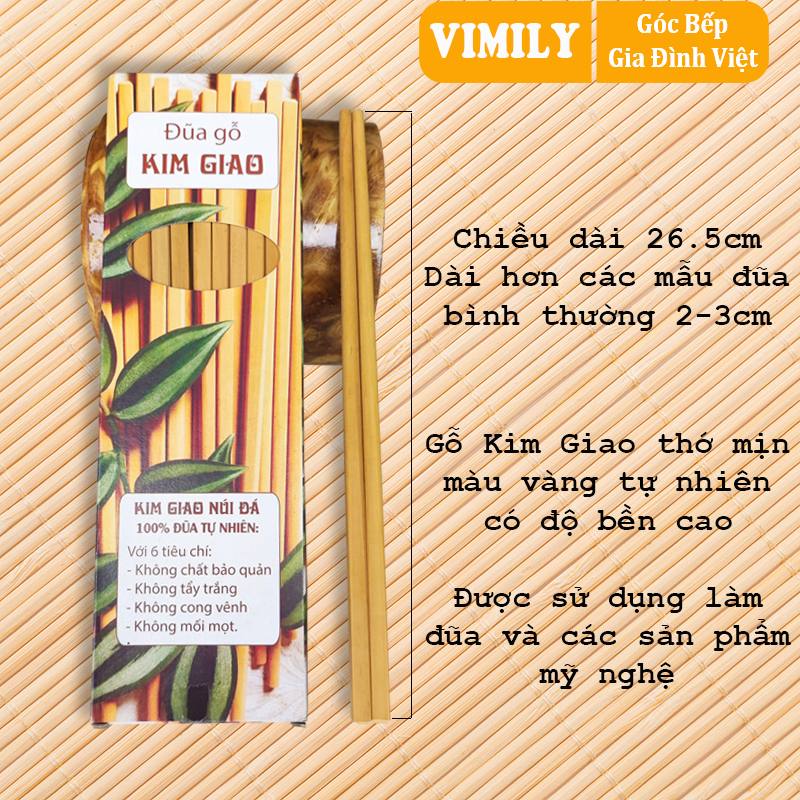 Đũa Kim Giao cao cấp ăn cơm kháng khuẩn chịu nhiệt VIMILY mẫu tròn 10 đôi