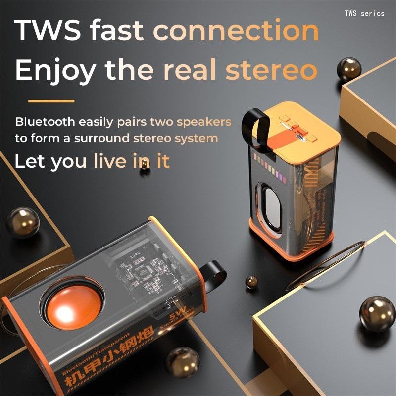 Loa Bluetooth không dây cơ học D22 trong suốt Loa siêu trầm súng thép nhỏ TWS Âm thanh vòm 3D Cuộc gọi rảnh tay sáng tạo Màu sắc: 2pc Màu tím