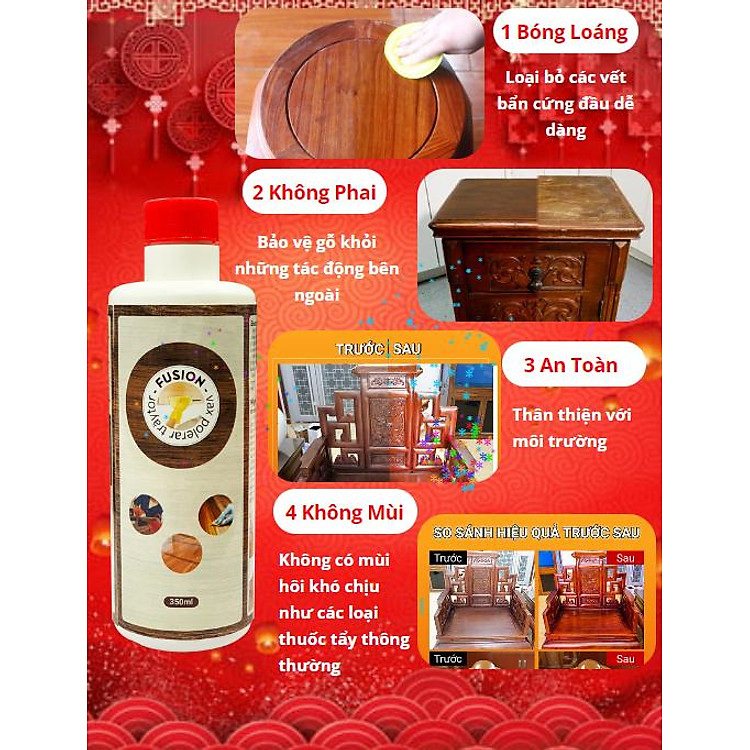Chai Xịt Đánh Bóng Đồ Nội Thất FUSION 350ml, Xịt Bảo Dưỡng Đánh Bóng Đồ Gỗ, Làm Mờ Các Vết Xước Trên Bề Mặt Gỗ