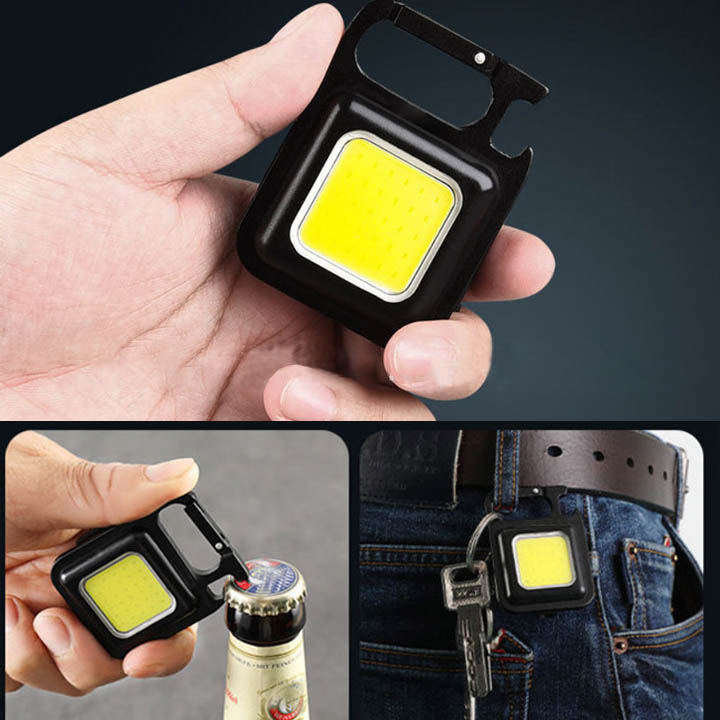 Đèn led mini siêu sáng dùng pin sạc kiêm móc khóa, mở nắp chai đa năng