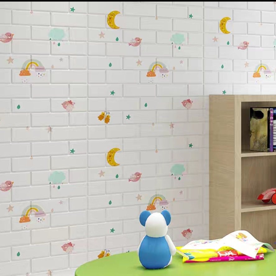 Bộ 10 Tấm Xốp Dán Tường Hoạt Hình Cầu Vòng Siêu Dễ Thương Sẵn Keo 70x77
