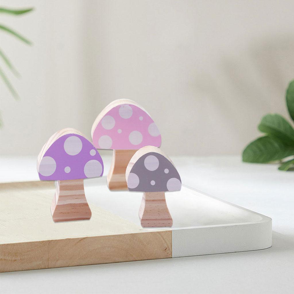 Mushroom Building Blocks Ornaments Toy Room Decor Wooden for Photo Props Pink