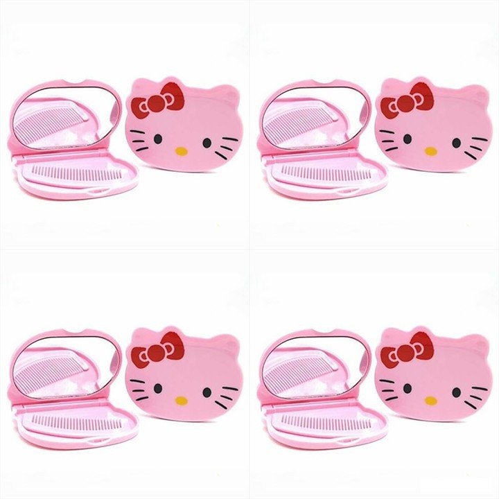 Bộ Gương Soi Và Lượt Mini Hình Mèo Kitty Tiện Dụng ( Họa Tiết Ngẫu Nhiên)